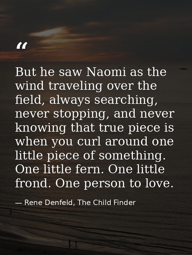 But he saw Naomi as the wind traveling over the field, always searching, never stopping, and never knowing that true pie — Rene Denfeld, The Child Finder