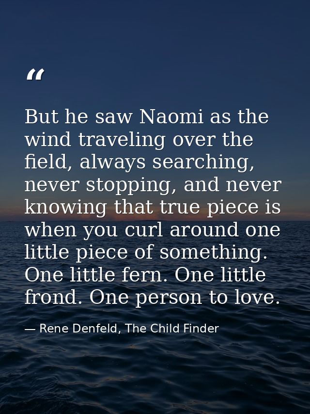 But he saw Naomi as the wind traveling over the field, always searching, never stopping, and never knowing that true pie — Rene Denfeld, The Child Finder