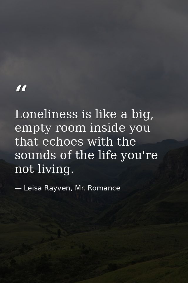 Loneliness is like a big, empty room inside you that echoes with the sounds of the life you're not living. — Leisa Rayven, Mr. Romance