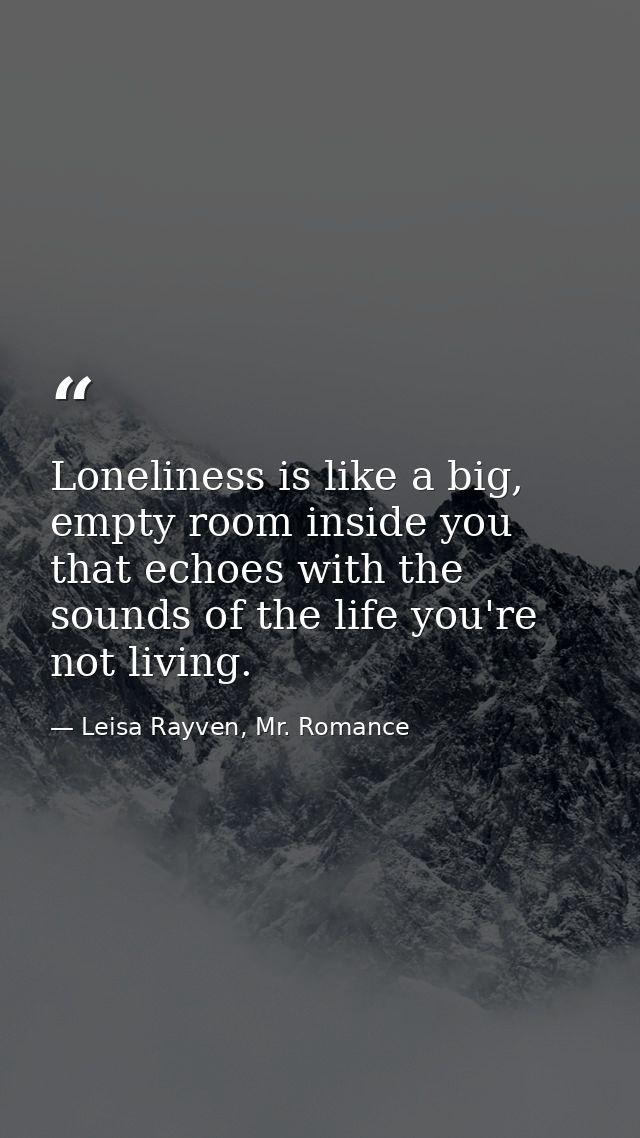 Loneliness is like a big, empty room inside you that echoes with the sounds of the life you're not living. — Leisa Rayven, Mr. Romance