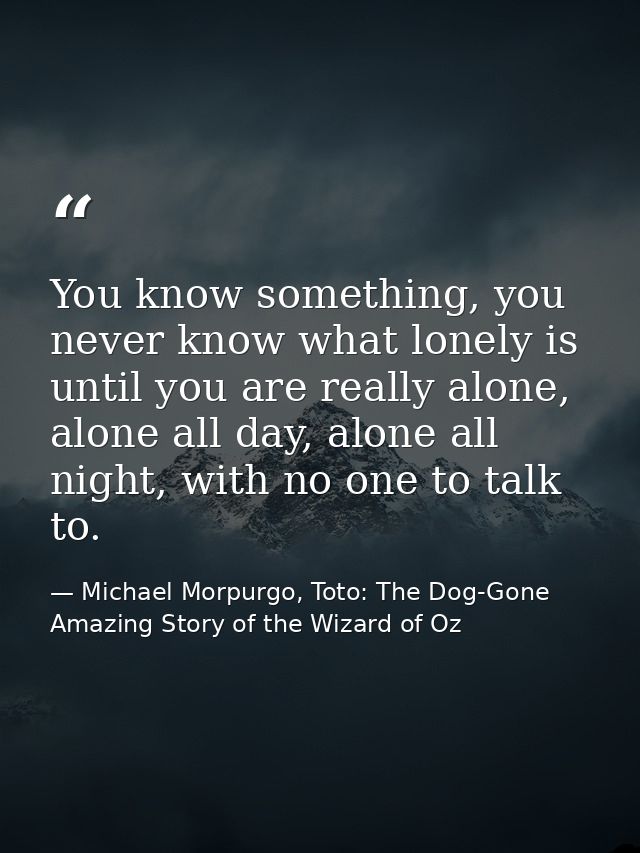 You know something, you never know what lonely is until you are really alone, alone all day, alone all night, with no on — Michael Morpurgo, Toto: The Dog-Gone Amazing Story of the Wizard of Oz
