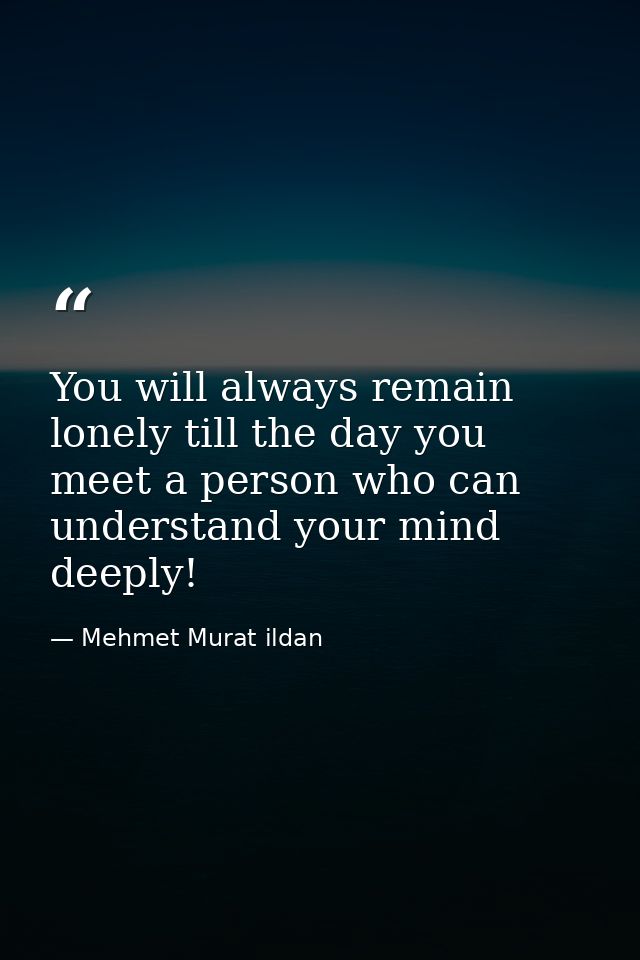 You will always remain lonely till the day you meet a person who can understand your mind deeply! — Mehmet Murat ildan