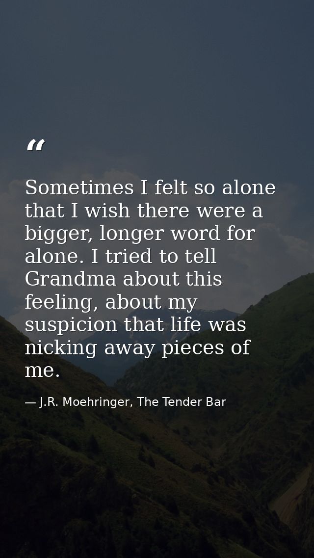 Sometimes I felt so alone that I wish there were a bigger, longer word for alone. I tried to tell Grandma about this fee — J.R. Moehringer, The Tender Bar