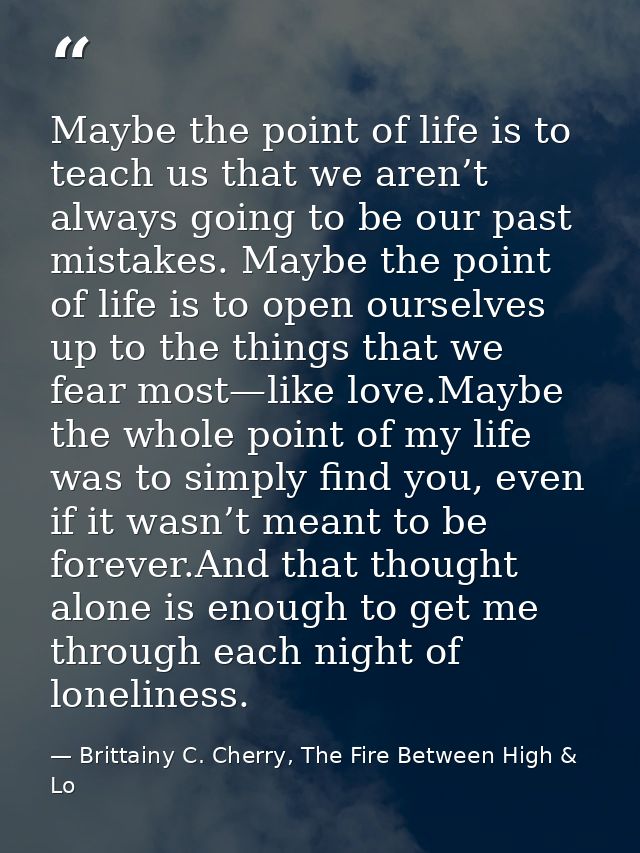 Maybe the point of life is to teach us that we aren’t always going to be our past mistakes. Maybe the point of life is t — Brittainy C. Cherry, The Fire Between High & Lo
