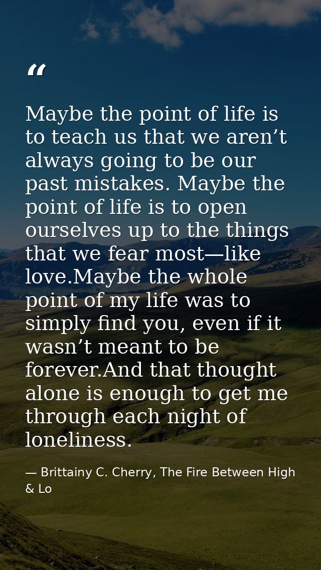 Maybe the point of life is to teach us that we aren’t always going to be our past mistakes. Maybe the point of life is t — Brittainy C. Cherry, The Fire Between High & Lo