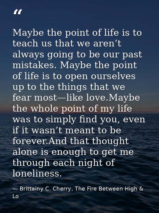 Maybe the point of life is to teach us that we aren’t always going to be our past mistakes. Maybe the point of life is t — Brittainy C. Cherry, The Fire Between High & Lo