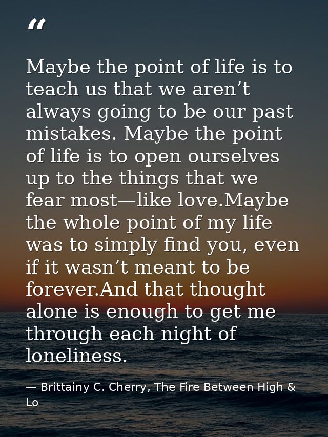 Maybe the point of life is to teach us that we aren’t always going to be our past mistakes. Maybe the point of life is t — Brittainy C. Cherry, The Fire Between High & Lo