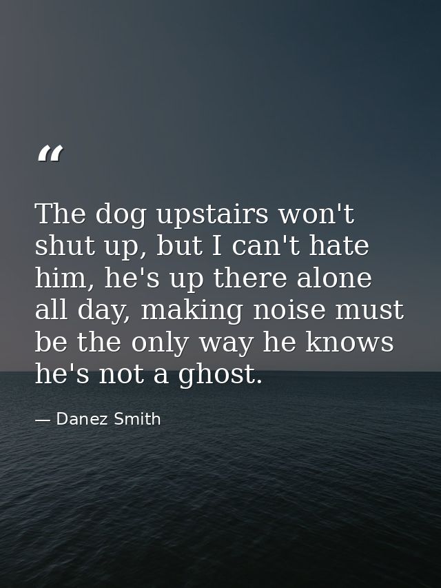 The dog upstairs won't shut up, but I can't hate him, he's up there alone all day, making noise must be the only way he  — Danez Smith