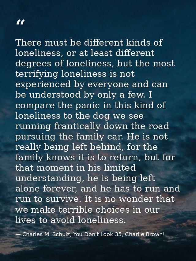 There must be different kinds of loneliness, or at least different degrees of loneliness, but the most terrifying loneli — Charles M. Schulz, You Don't Look 35, Charlie Brown!