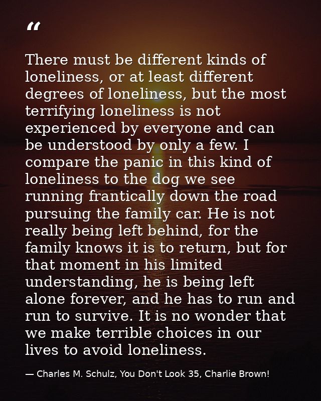 There must be different kinds of loneliness, or at least different degrees of loneliness, but the most terrifying loneli — Charles M. Schulz, You Don't Look 35, Charlie Brown!