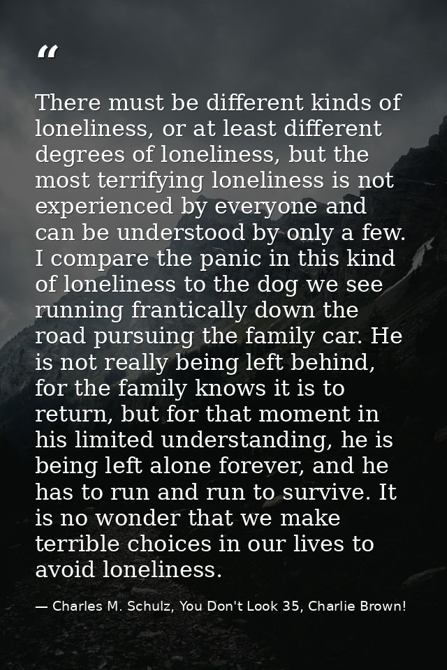 There must be different kinds of loneliness, or at least different degrees of loneliness, but the most terrifying loneli — Charles M. Schulz, You Don't Look 35, Charlie Brown!