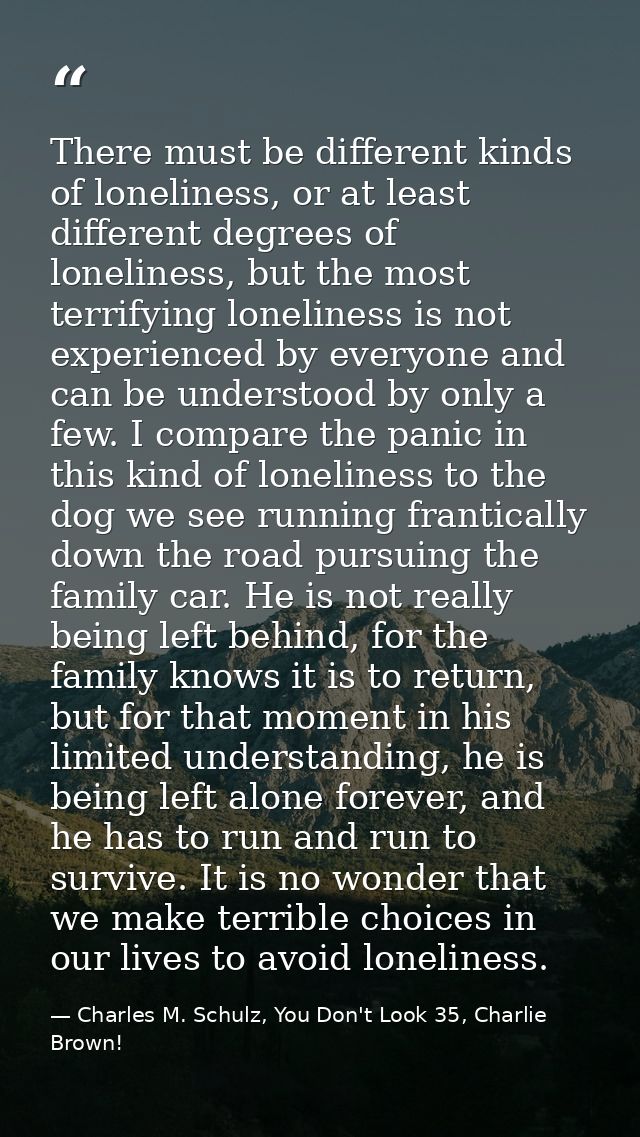 There must be different kinds of loneliness, or at least different degrees of loneliness, but the most terrifying loneli — Charles M. Schulz, You Don't Look 35, Charlie Brown!