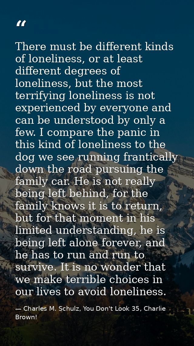 There must be different kinds of loneliness, or at least different degrees of loneliness, but the most terrifying loneli — Charles M. Schulz, You Don't Look 35, Charlie Brown!