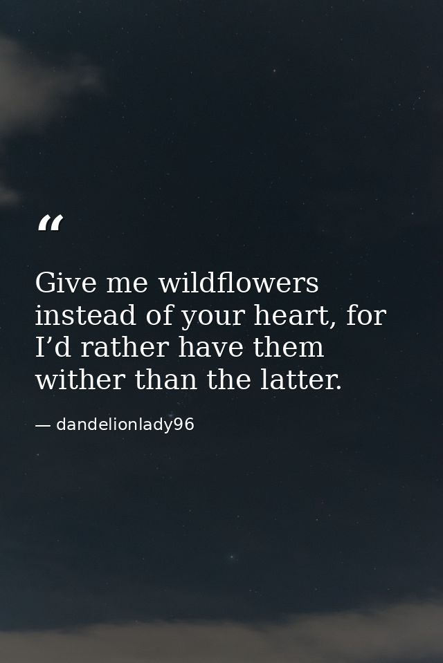 Give me wildflowers instead of your heart, for I’d rather have them wither than the latter. — dandelionlady96