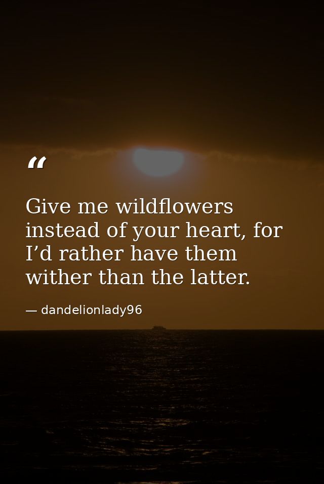 Give me wildflowers instead of your heart, for I’d rather have them wither than the latter. — dandelionlady96