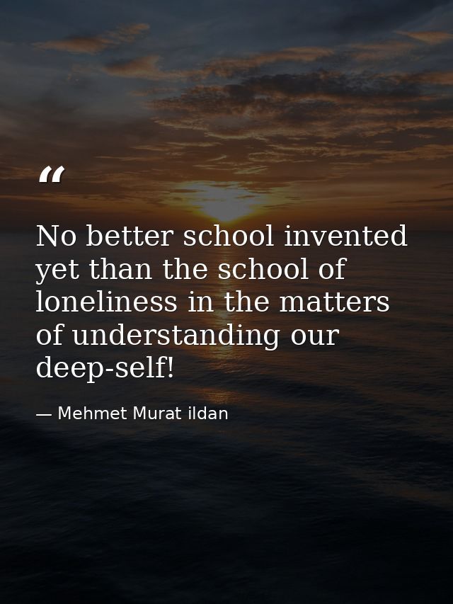 No better school invented yet than the school of loneliness in the matters of understanding our deep-self! — Mehmet Murat ildan