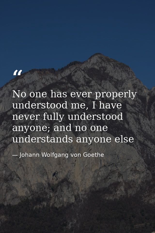 No one has ever properly understood me, I have never fully understood anyone; and no one understands anyone else — Johann Wolfgang von Goethe