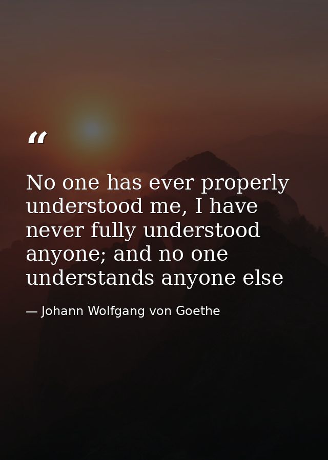 No one has ever properly understood me, I have never fully understood anyone; and no one understands anyone else — Johann Wolfgang von Goethe