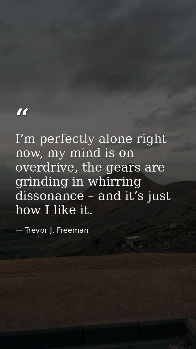 I’m perfectly alone right now, my mind is on overdrive, the gears are grinding in whirring dissonance – and it’s just ho — Trevor J. Freeman