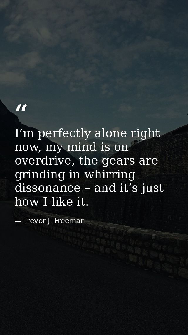 I’m perfectly alone right now, my mind is on overdrive, the gears are grinding in whirring dissonance – and it’s just ho — Trevor J. Freeman