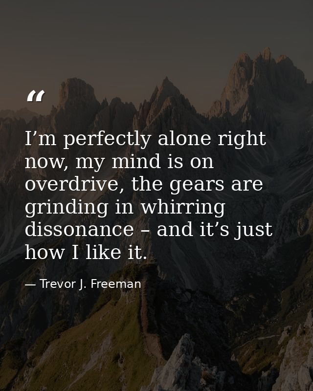I’m perfectly alone right now, my mind is on overdrive, the gears are grinding in whirring dissonance – and it’s just ho — Trevor J. Freeman