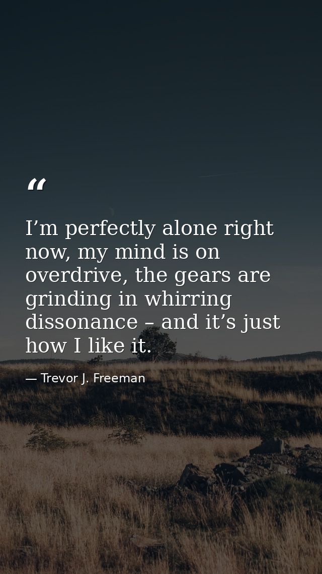 I’m perfectly alone right now, my mind is on overdrive, the gears are grinding in whirring dissonance – and it’s just ho — Trevor J. Freeman