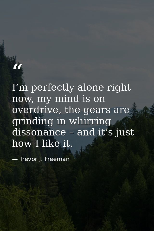 I’m perfectly alone right now, my mind is on overdrive, the gears are grinding in whirring dissonance – and it’s just ho — Trevor J. Freeman