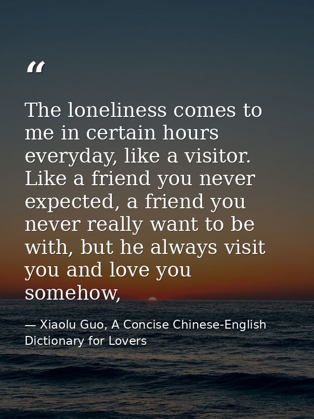 The loneliness comes to me in certain hours everyday, like a visitor. Like a friend you never expected, a friend you nev — Xiaolu Guo, A Concise Chinese-English Dictionary for Lovers