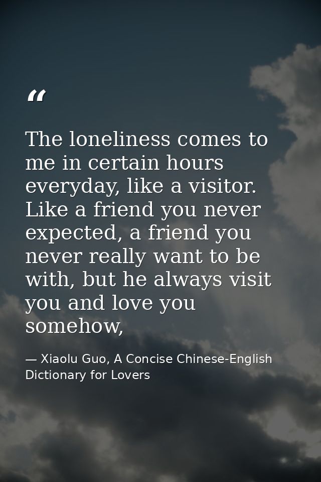 The loneliness comes to me in certain hours everyday, like a visitor. Like a friend you never expected, a friend you nev — Xiaolu Guo, A Concise Chinese-English Dictionary for Lovers