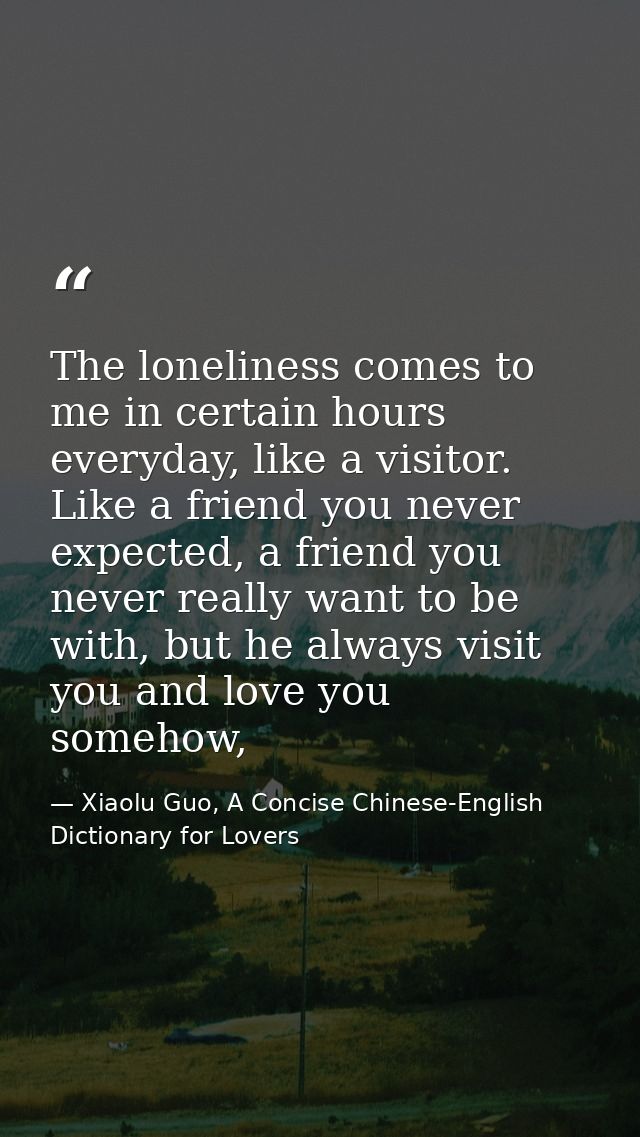 The loneliness comes to me in certain hours everyday, like a visitor. Like a friend you never expected, a friend you nev — Xiaolu Guo, A Concise Chinese-English Dictionary for Lovers