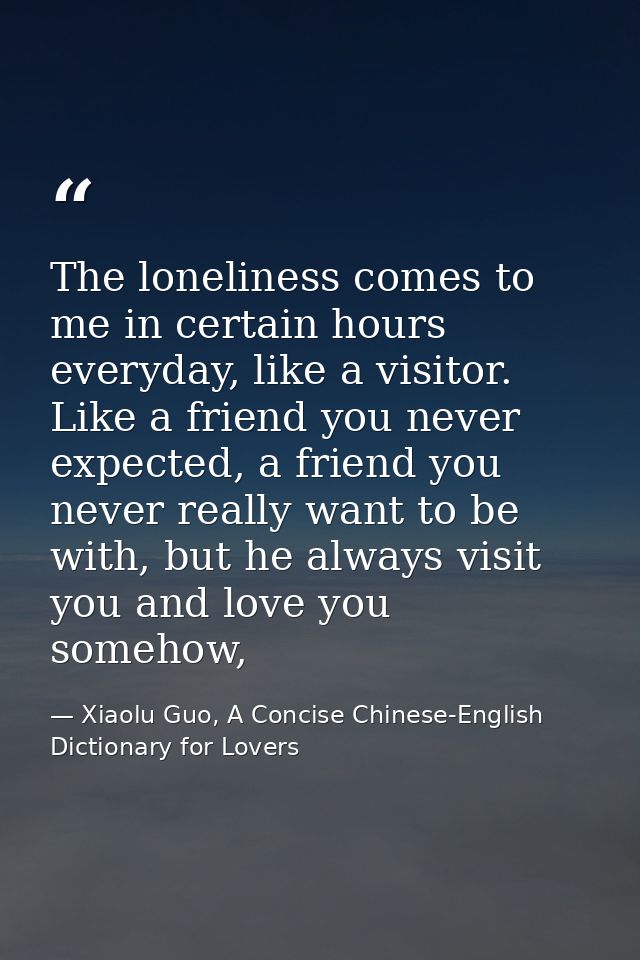 The loneliness comes to me in certain hours everyday, like a visitor. Like a friend you never expected, a friend you nev — Xiaolu Guo, A Concise Chinese-English Dictionary for Lovers