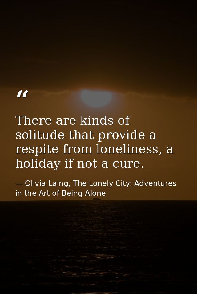 There are kinds of solitude that provide a respite from loneliness, a holiday if not a cure. — Olivia Laing, The Lonely City: Adventures in the Art of Being Alone