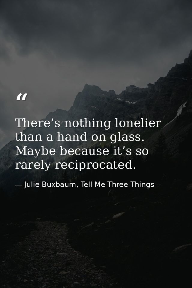 There’s nothing lonelier than a hand on glass. Maybe because it’s so rarely reciprocated. — Julie Buxbaum, Tell Me Three Things