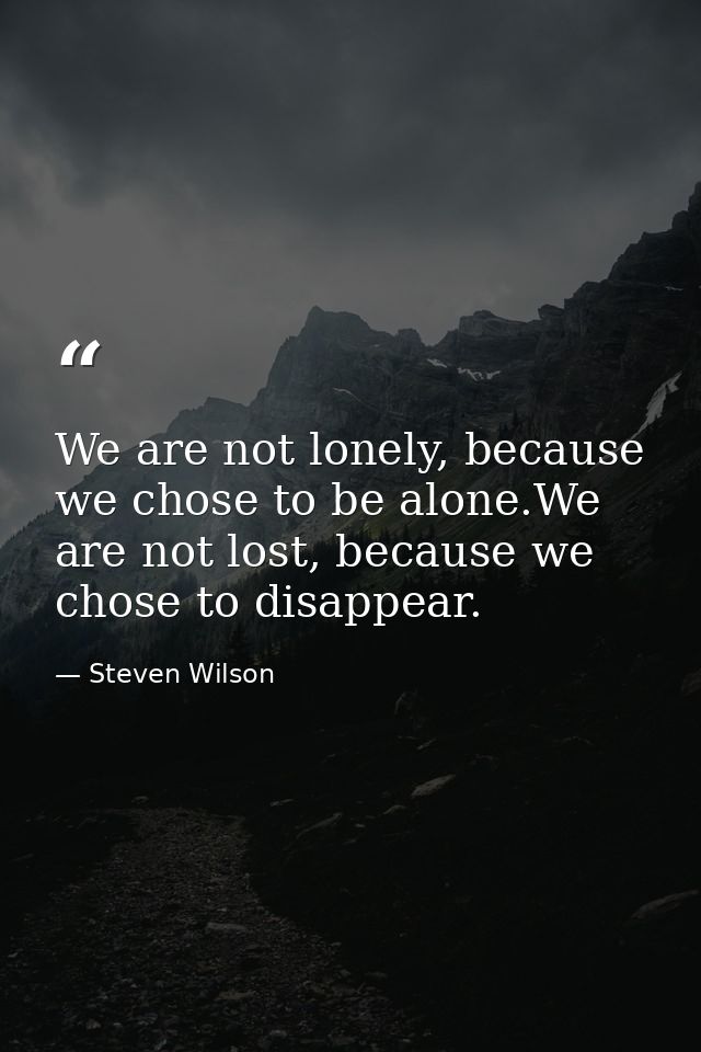 We are not lonely, because we chose to be alone.We are not lost, because we chose to disappear. — Steven Wilson