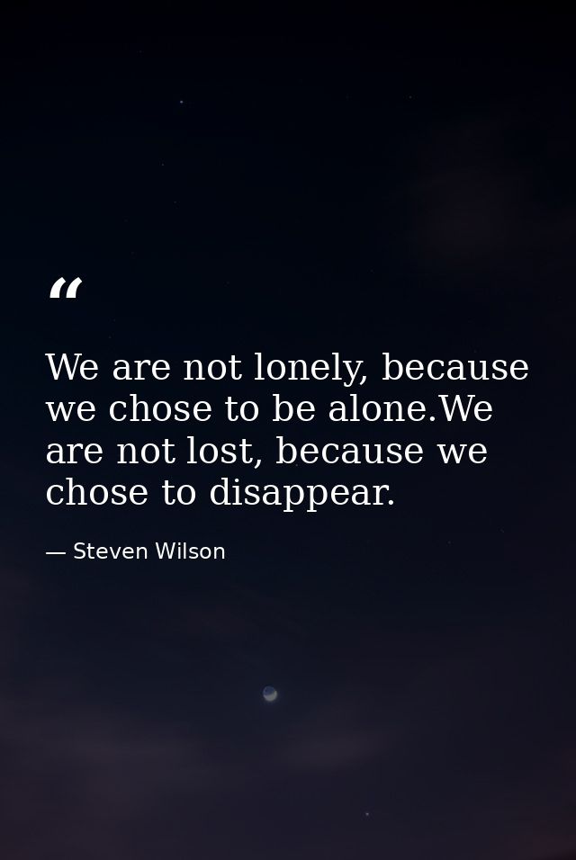 We are not lonely, because we chose to be alone.We are not lost, because we chose to disappear. — Steven Wilson