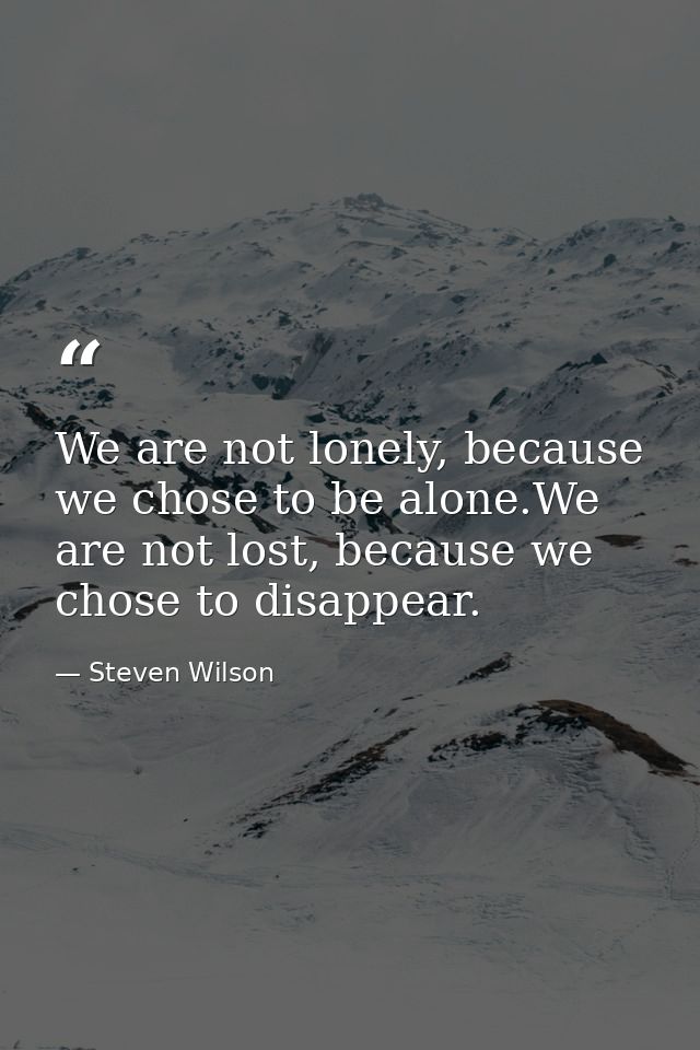 We are not lonely, because we chose to be alone.We are not lost, because we chose to disappear. — Steven Wilson