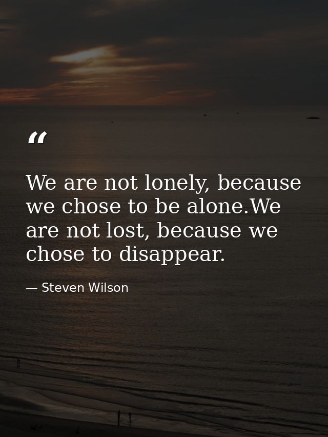 We are not lonely, because we chose to be alone.We are not lost, because we chose to disappear. — Steven Wilson