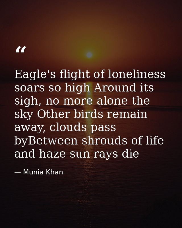 Eagle's flight of loneliness soars so high Around its sigh, no more alone the sky Other birds remain away, clouds pass b — Munia Khan