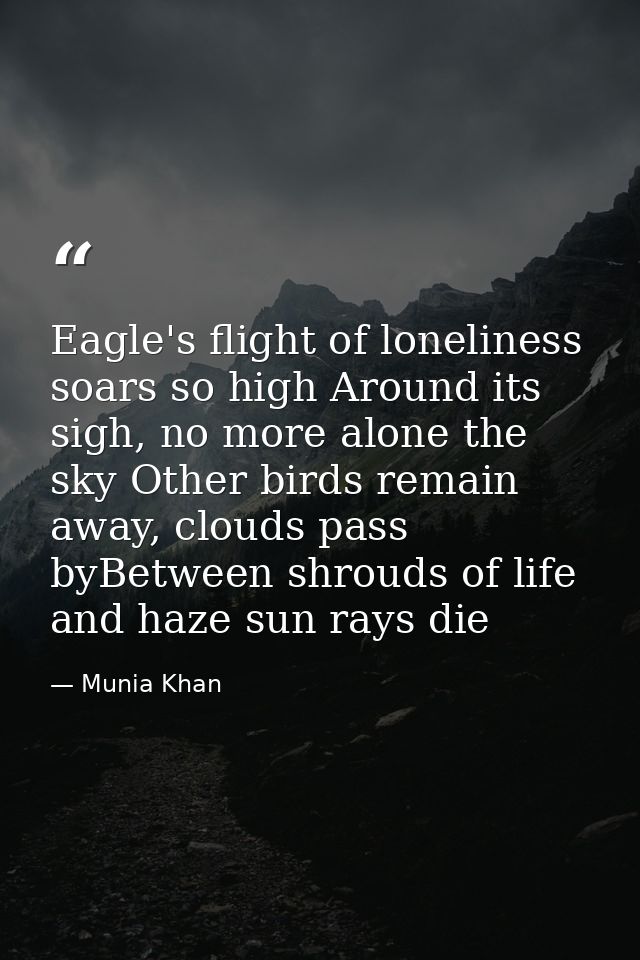 Eagle's flight of loneliness soars so high Around its sigh, no more alone the sky Other birds remain away, clouds pass b — Munia Khan