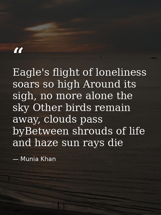 Eagle's flight of loneliness soars so high Around its sigh, no more alone the sky Other birds remain away, clouds pass b — Munia Khan