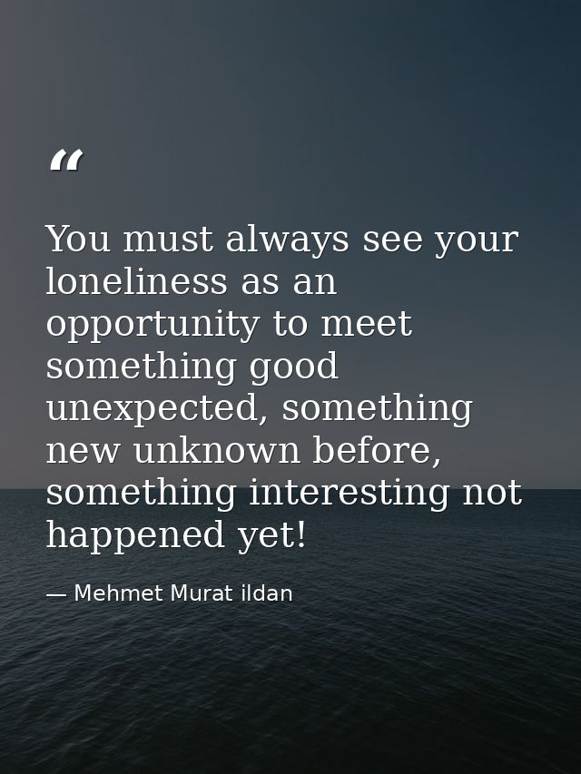 You must always see your loneliness as an opportunity to meet something good unexpected, something new unknown before, s — Mehmet Murat ildan