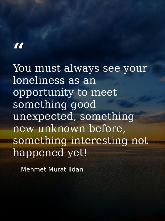 You must always see your loneliness as an opportunity to meet something good unexpected, something new unknown before, s — Mehmet Murat ildan
