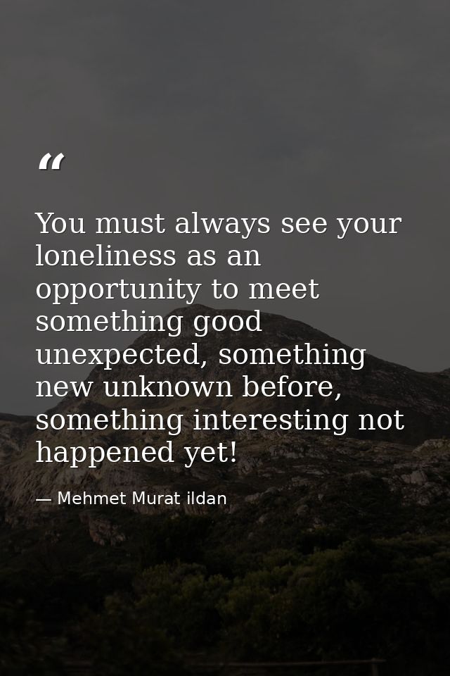 You must always see your loneliness as an opportunity to meet something good unexpected, something new unknown before, s — Mehmet Murat ildan