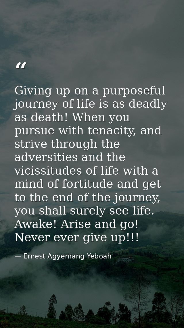 Giving up on a purposeful journey of life is as deadly as death! When you pursue with tenacity, and strive through the a — Ernest Agyemang Yeboah