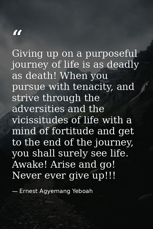 Giving up on a purposeful journey of life is as deadly as death! When you pursue with tenacity, and strive through the a — Ernest Agyemang Yeboah