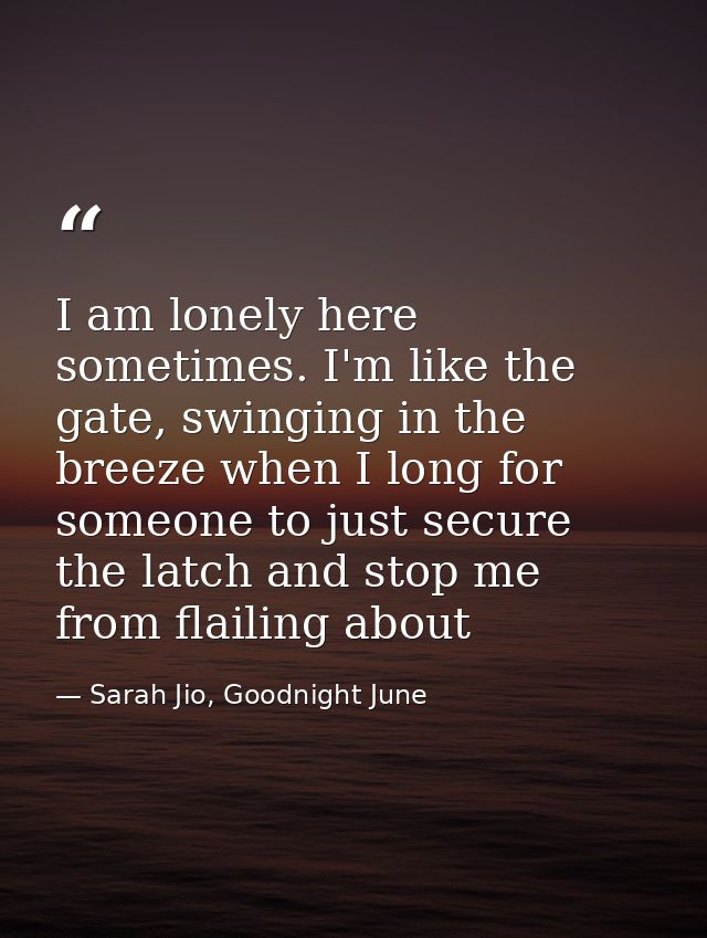 I am lonely here sometimes. I'm like the gate, swinging in the breeze when I long for someone to just secure the latch a — Sarah Jio, Goodnight June