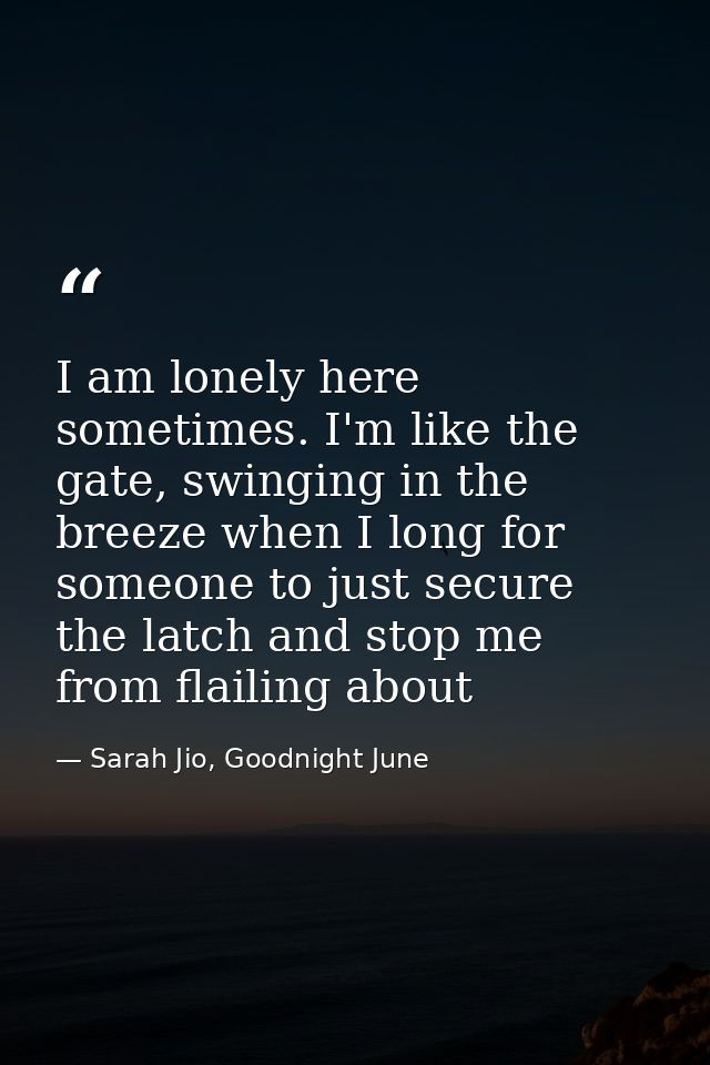 I am lonely here sometimes. I'm like the gate, swinging in the breeze when I long for someone to just secure the latch a — Sarah Jio, Goodnight June