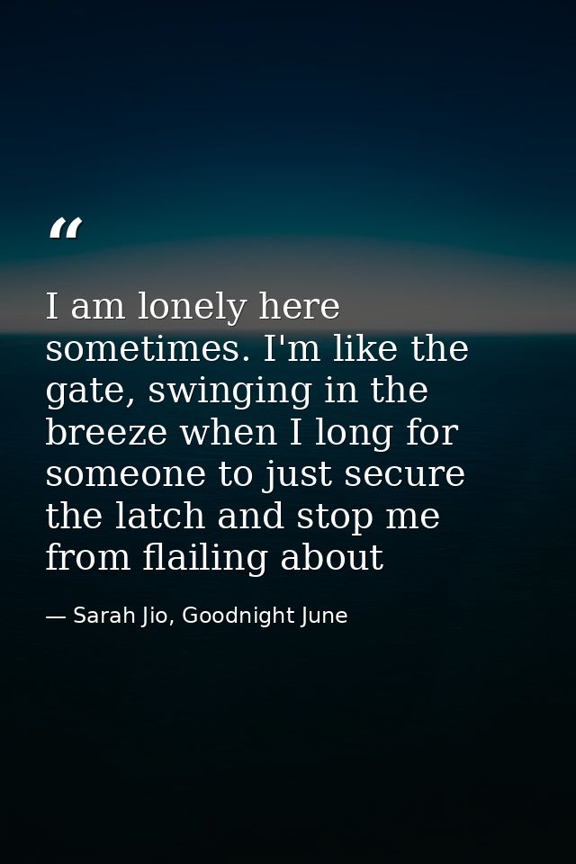 I am lonely here sometimes. I'm like the gate, swinging in the breeze when I long for someone to just secure the latch a — Sarah Jio, Goodnight June
