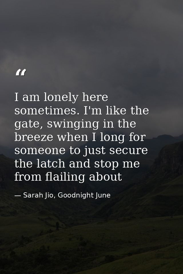 I am lonely here sometimes. I'm like the gate, swinging in the breeze when I long for someone to just secure the latch a — Sarah Jio, Goodnight June