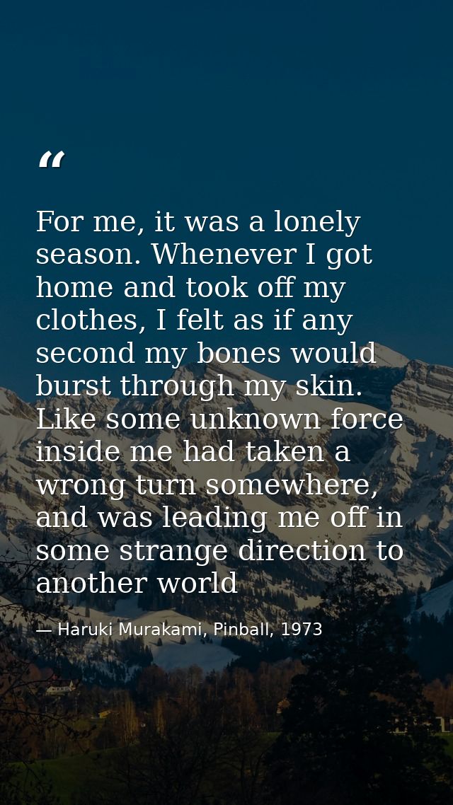 For me, it was a lonely season. Whenever I got home and took off my clothes, I felt as if any second my bones would burs — Haruki Murakami, Pinball, 1973